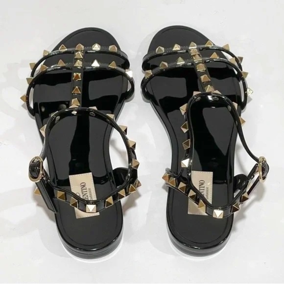 Valentino Garavani Rockstud Flat Sandals - Black - Size 39 - Picture 4 of 14